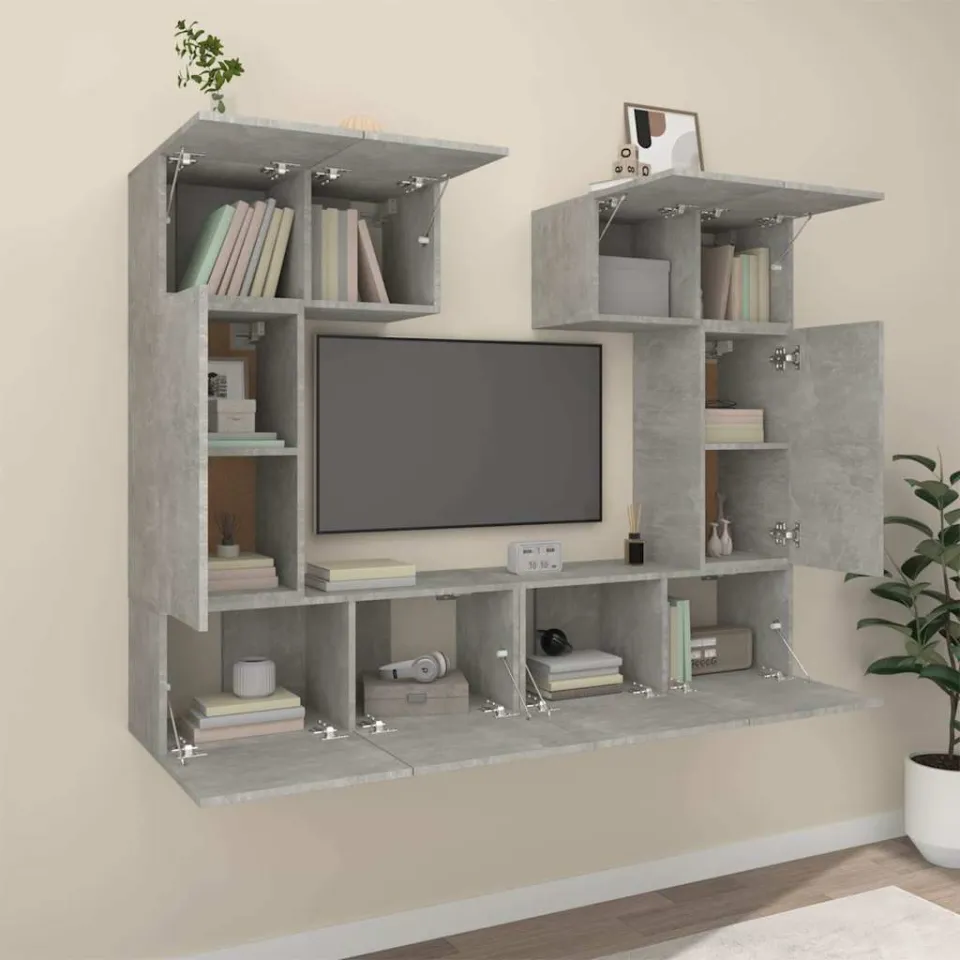 vidaXL 6-delige Tv-meubelset bewerkt hout betongrijs grijs, foto 3