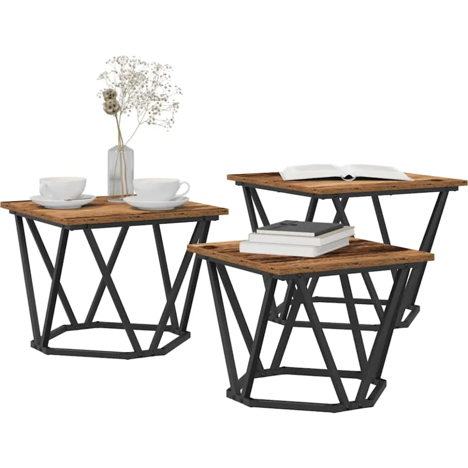 vidaXL Salontafel 3 st Oud Hout 50 x 50 x 40 cm Bruin