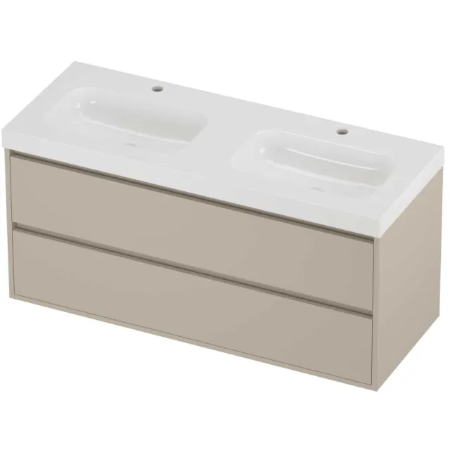 Proline Haga Badmeubelset Polystone Mezza 2 Gaten 120x46x58 cm Glans Wit Soft Linen Beige