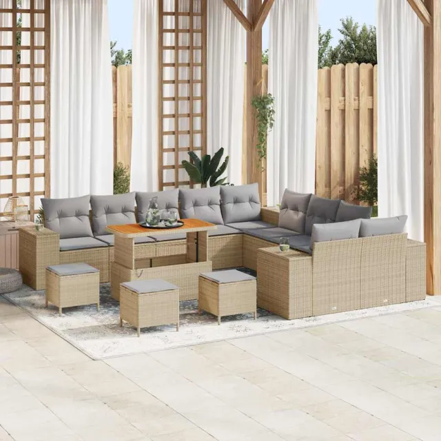 vidaXL Tuin Sofa Set 14 st Beige poly rattan, foto 2