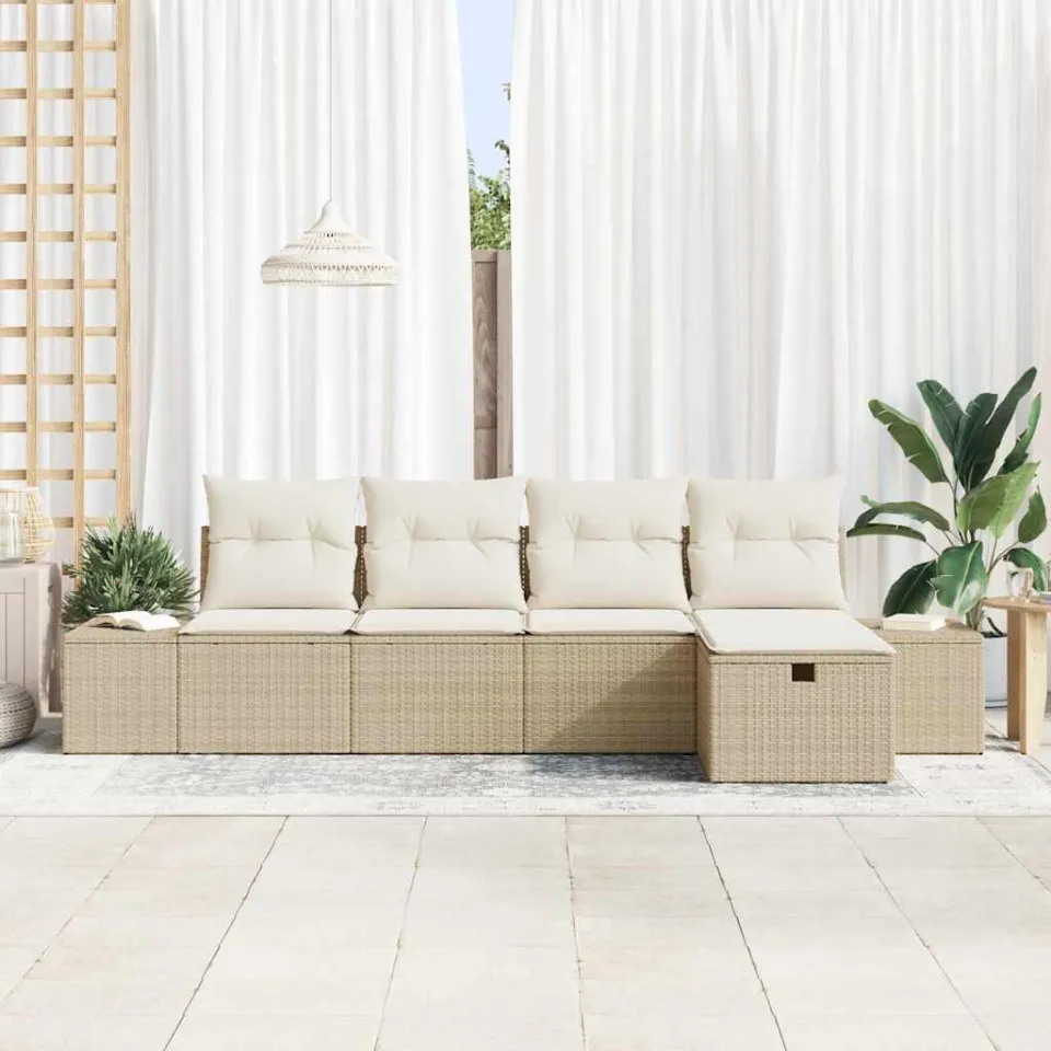 vidaXL Bankstel 5 st poly rattan beige, foto 3