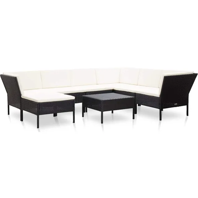vidaXL 8-delige Loungeset met kussens poly rattan zwart