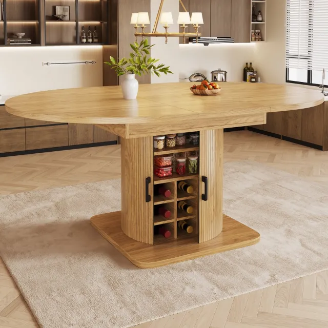 STILVORA Eettafel - Uitschuifbaar Met Opbergruimte - Voor Keuken En Eetkamer - MDF En Metaal - 118x118x76 Cm - Bruin Walnootkleur