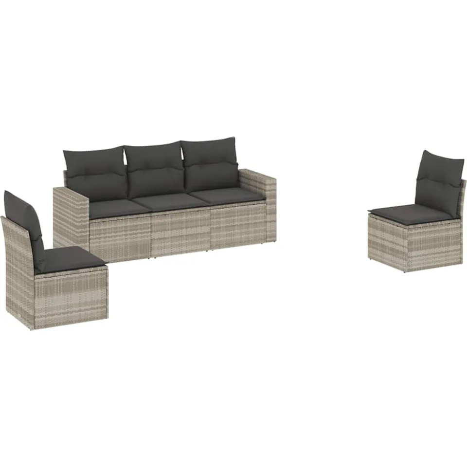vidaXL 5-delige Loungeset met kussens poly rattan lichtgrijs grijs, foto 3
