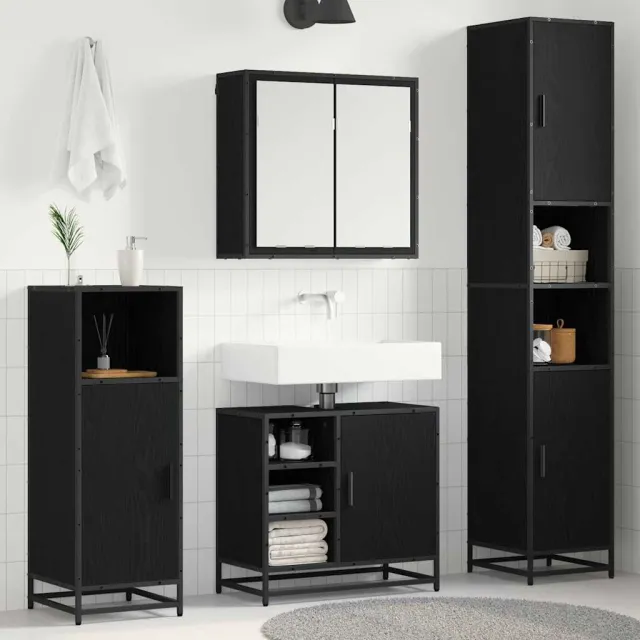 vidaXL Badkamermeubelset 3 st Zwart Eiken 65 x 33 x 60 cm Bewerkt hout, foto 2