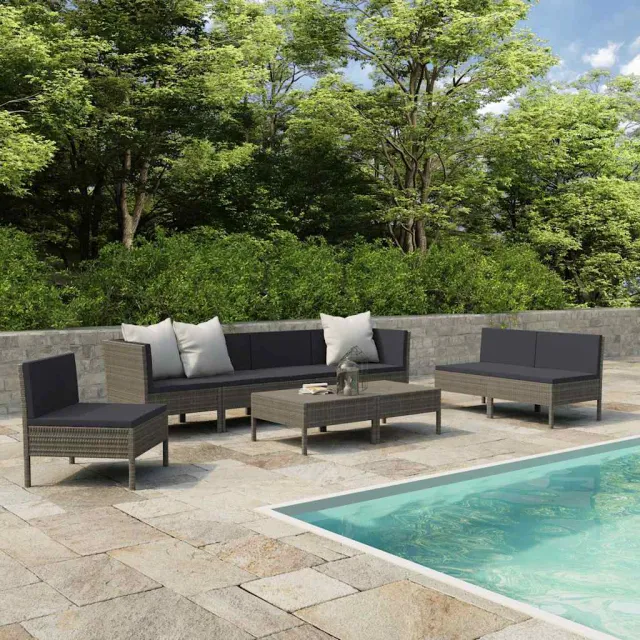 vidaXL 9-delige Loungeset met kussens poly rattan grijs, foto 2
