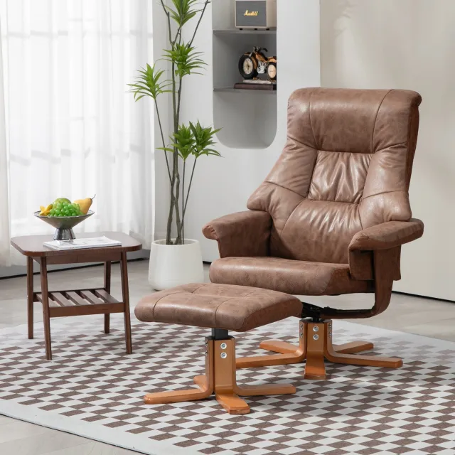 MUVANO Draaibare Relaxstoel Met Voetensteun - Ergonomische TV Stoel Met Armleuningen - Draaistoel Met 135 Graden Kanteling - Ruime Afmetingen Van 78 X 82,5 X 109 Cm - Bruin