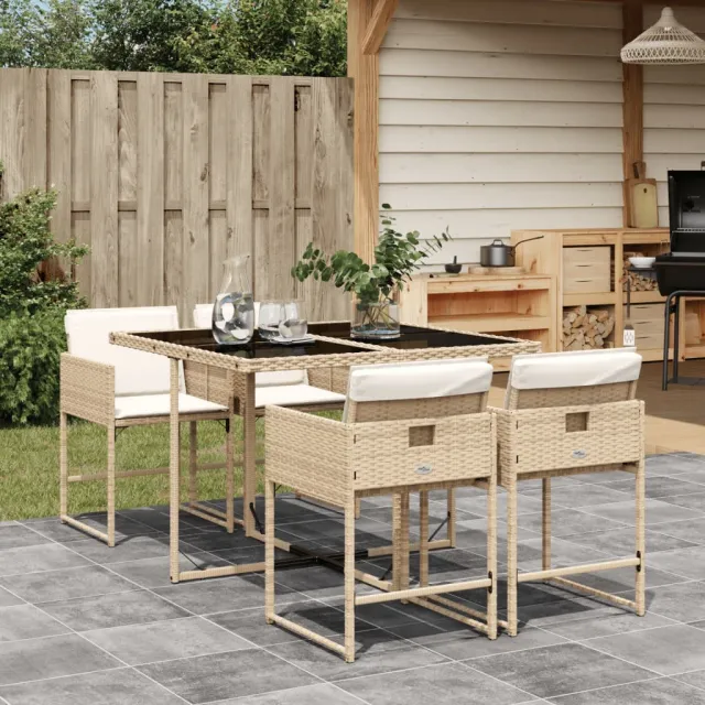 vidaXL 5-delige Tuinset met kussens poly rattan beige, foto 2