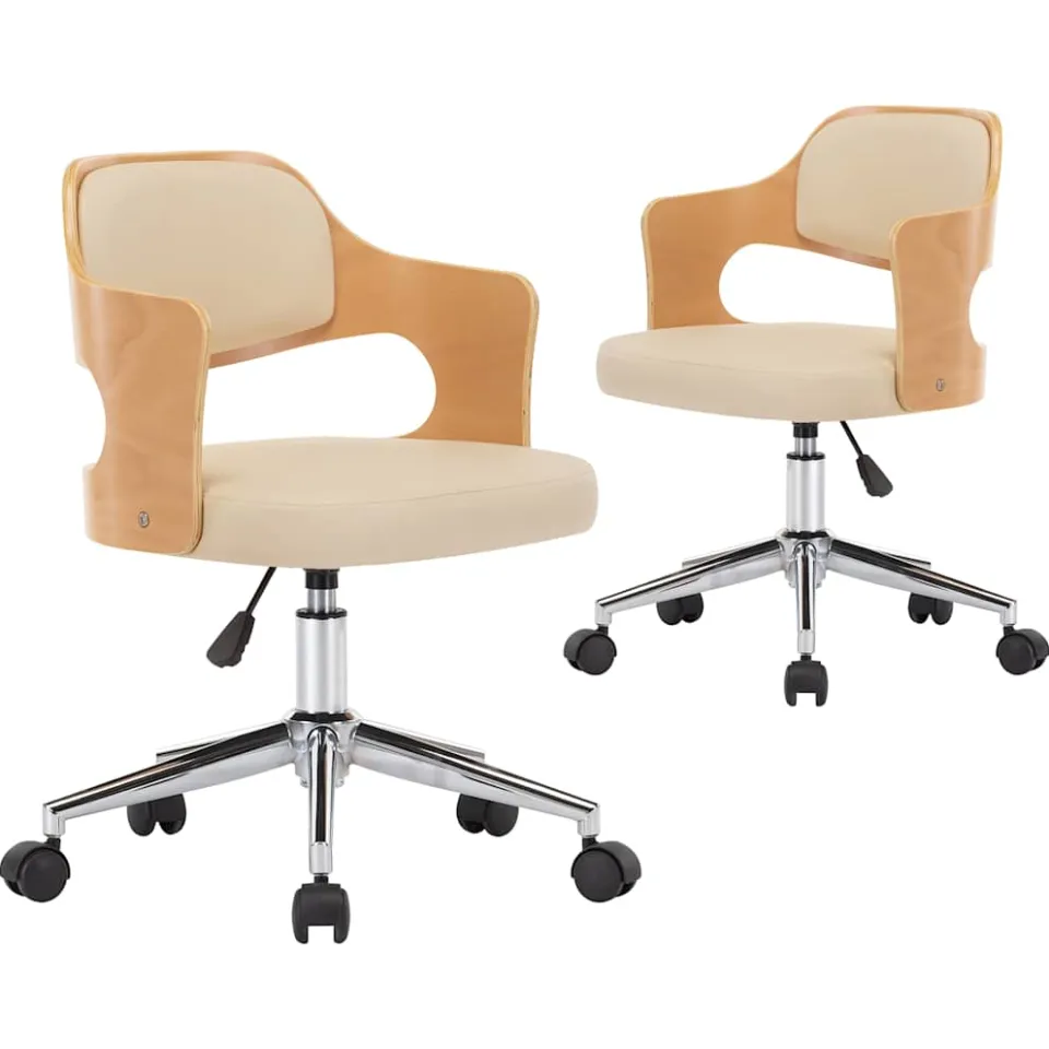 vidaXL Eetkamerstoelen draaibaar 2 st gebogen hout en kunstleer crème, foto 3