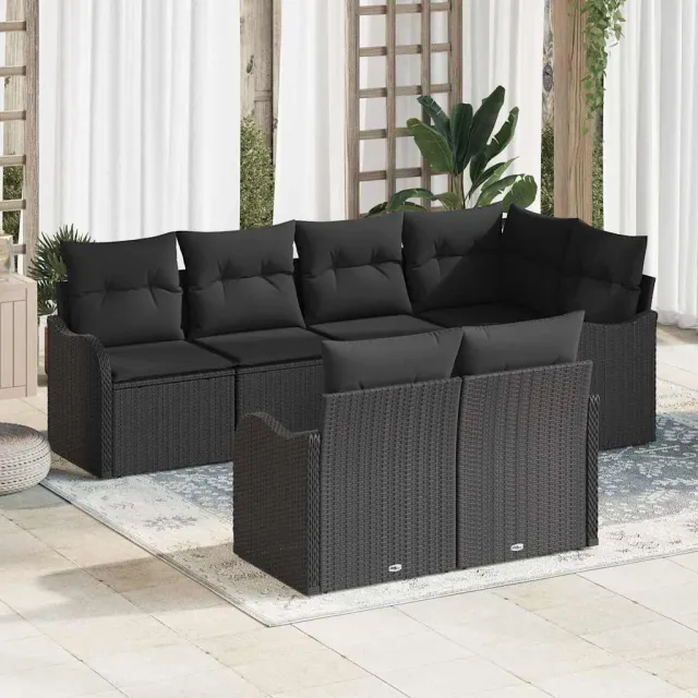vidaXL Tuin Sofa Set 7 st Zwart poly rattan, foto 2