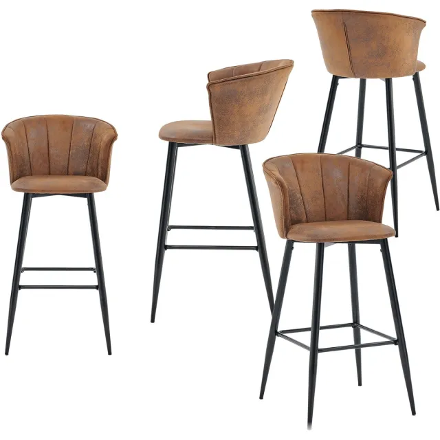 MEUBLE COSY Meubles Cosy Barstoelen - Set Van 4 Met Armleuningen Industrieel Design Imitatie Suède - Bruin