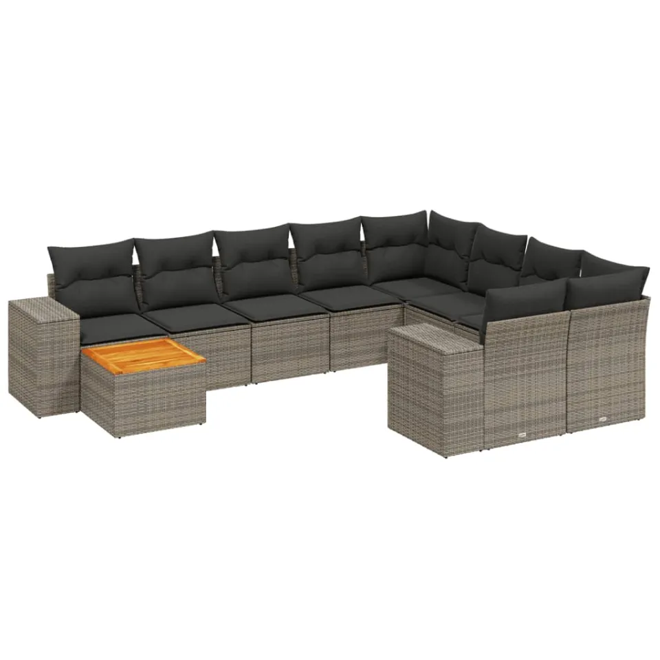 vidaXL 10-delige Loungeset met kussens poly rattan grijs, foto 3