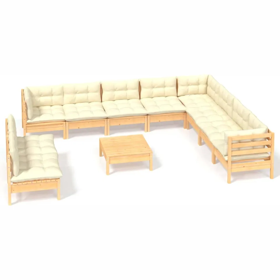 vidaXL 11-delige Loungeset met crèmekleurige kussens grenenhout, foto 3