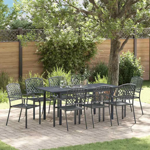 vidaXL Tuin eettafelset 9 st Antraciet Poedercoating staal, foto 2
