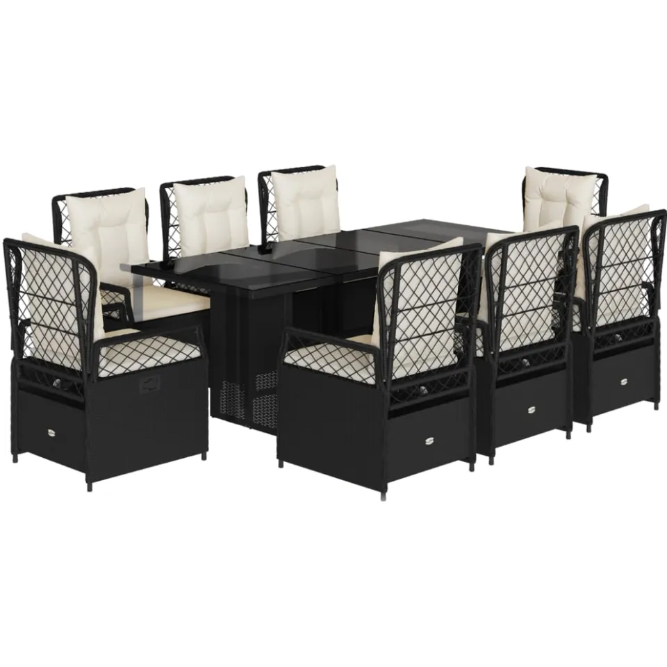 vidaXL 9-delige Tuinset poly rattan zwart, foto 3