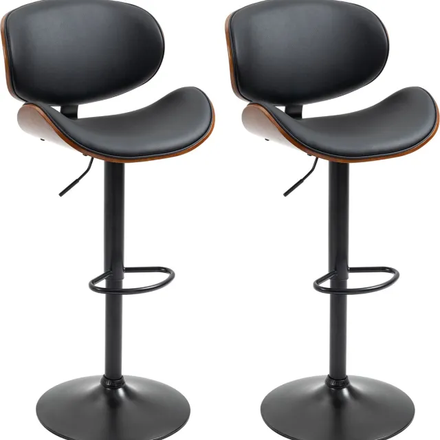Clruro Barkruk Set van 2 - 53 x 52 x 92-112 cm - Draaibaar en Verstelbaar - Kunstleer/Staal - Zwart