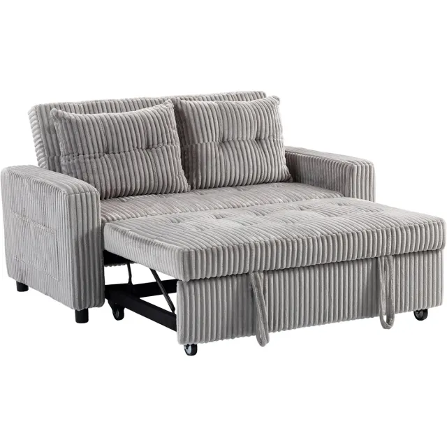 Homona 2-zits slaapbank met verstelbare rugleuning - Inclusief 2 kussens en zijvakken - 157 x 90 x 91 cm - Lichtgrijs