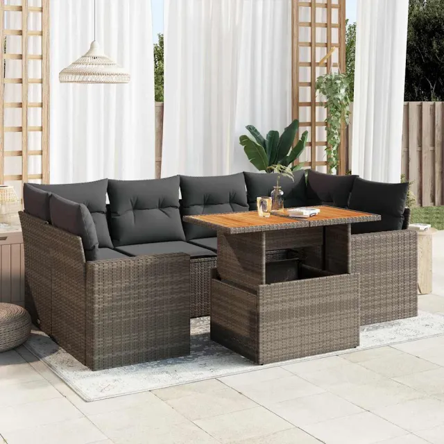 vidaXL 7-delige Loungeset met kussens poly rattan grijs, foto 2