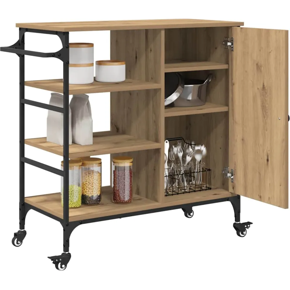 vidaXL Keuken Trolley Artisan Eiken 87.5 x 39 x 84.5 cm Bewerkt hout Bruin