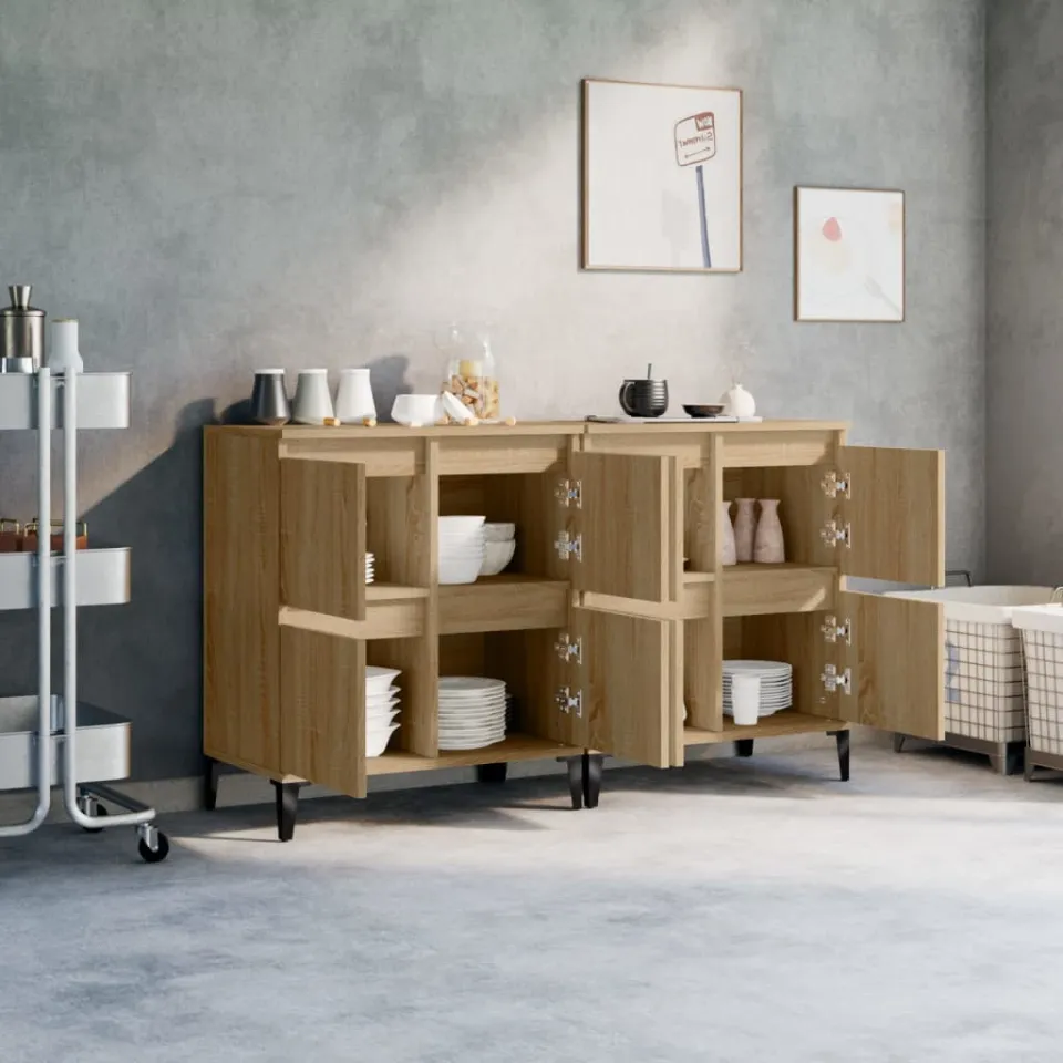 vidaXL Dressoirs 2 st 60x35x70 cm bewerkt hout sonoma eikenkleurig, foto 3