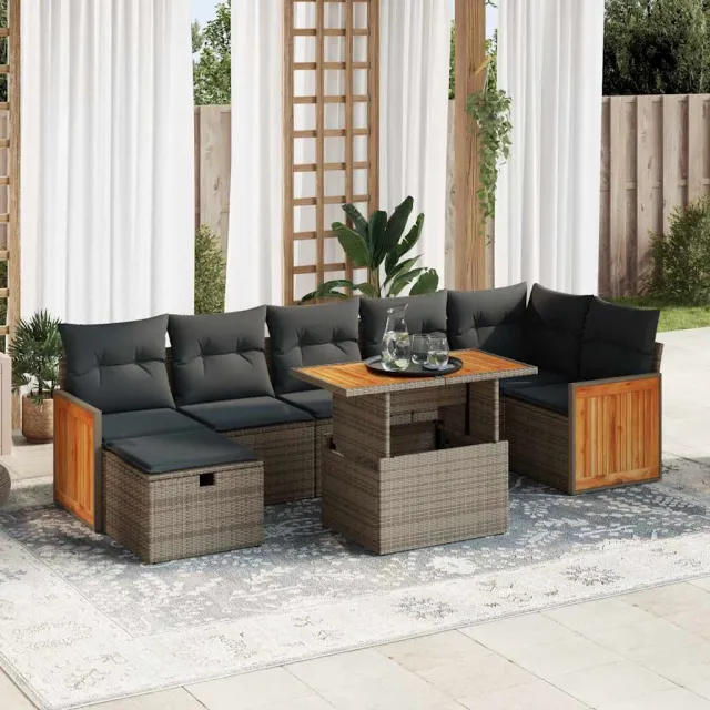 vidaXL 8-delige Loungeset met kussens poly rattan grijs, foto 2