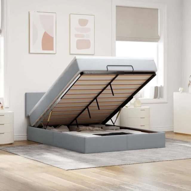 vidaXL Bed met matras 140x190 cm stof lichtgrijs grijs