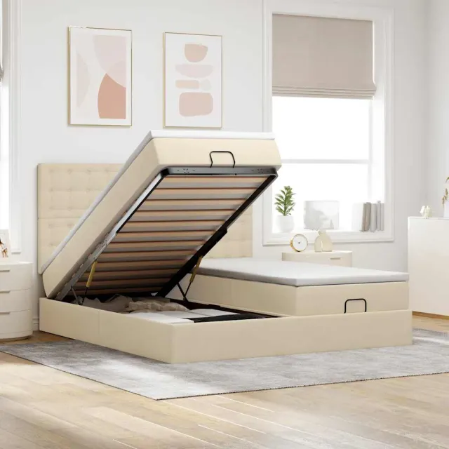 vidaXL Ottoman bed met matrassen 180x200cm stof crèmekleurig