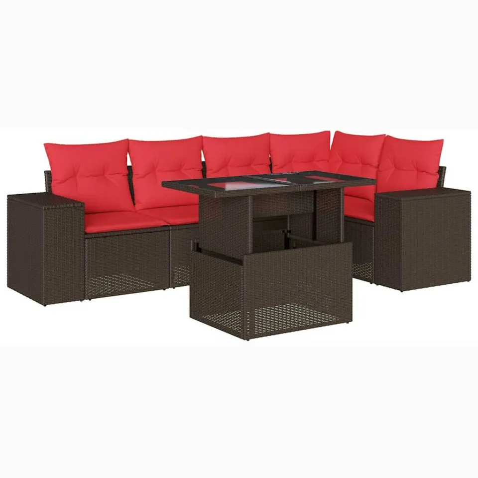 vidaXL 6-delige tuinbankset met kussens, bruin polyrotan, foto 3