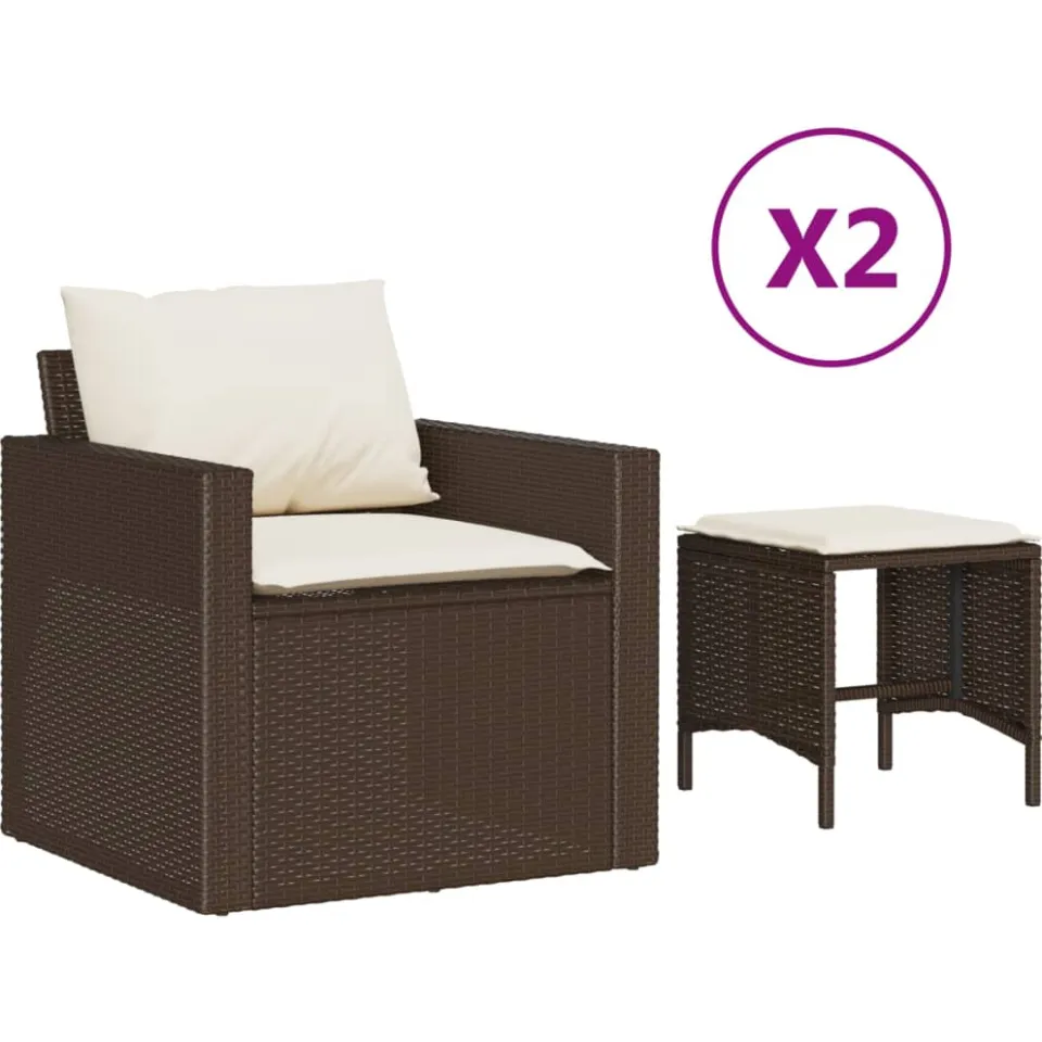 vidaXL 4-delige Loungeset met kussens poly rattan bruin, foto 3