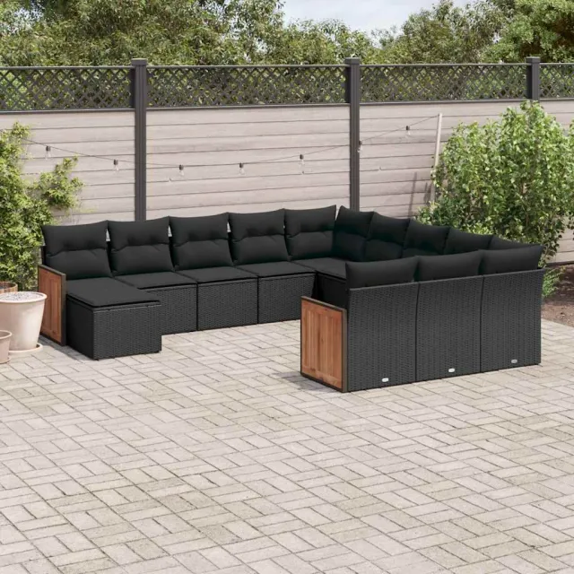 vidaXL 12-delige Loungeset met kussens poly rattan zwart, foto 2