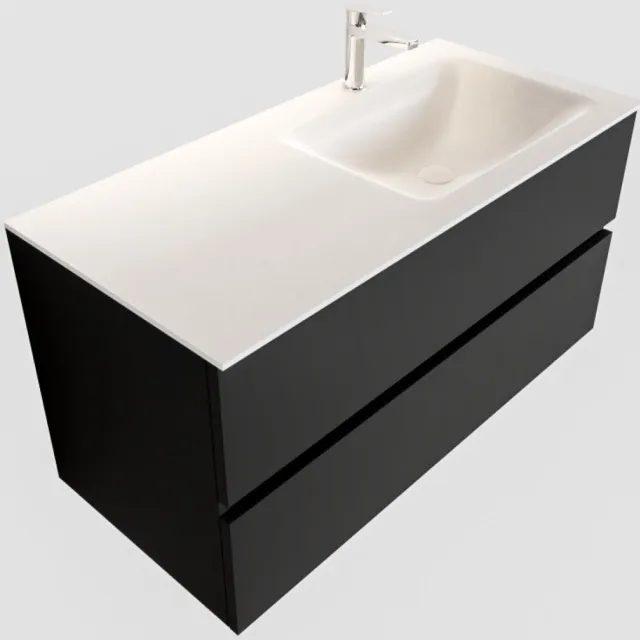 Boss & Wessing Badkamermeubel Solid Surface BWS Oslo 100x45 cm Mat Zwart Urban Rechts (1 kraangat)