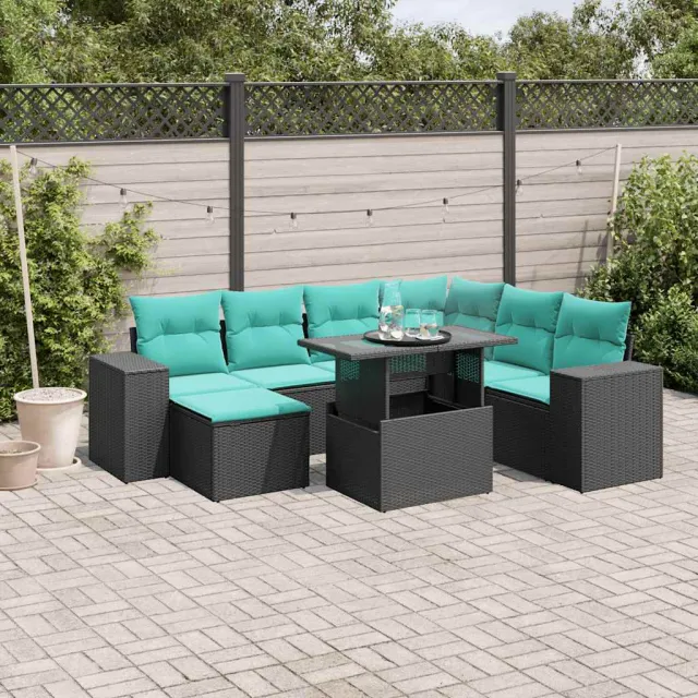 vidaXL 8-delige tuinbankset met kussens, zwart polyrotan, foto 2