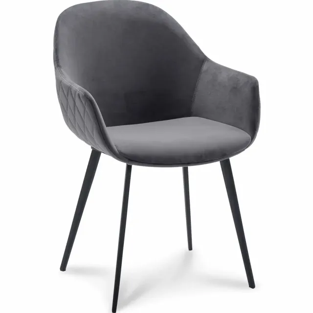Icon Living Armstoel Cailey - Velours Donker Grijs - Poot Zwart