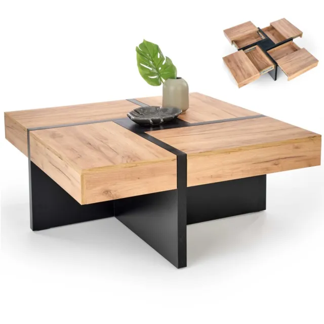 home style Vierkant salontafel Sevilla 100x100 cm met lades Bruin