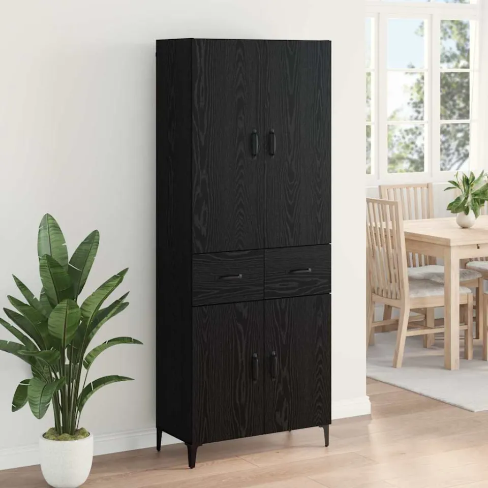 vidaXL Highboard Zwart Eiken 69,5 x 34 x 180 cm Bewerkt hout, foto 4
