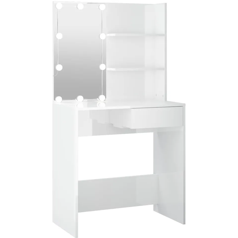 vidaXL Kaptafel met LED-verlichting 74,5x40x141 cm hoogglans wit