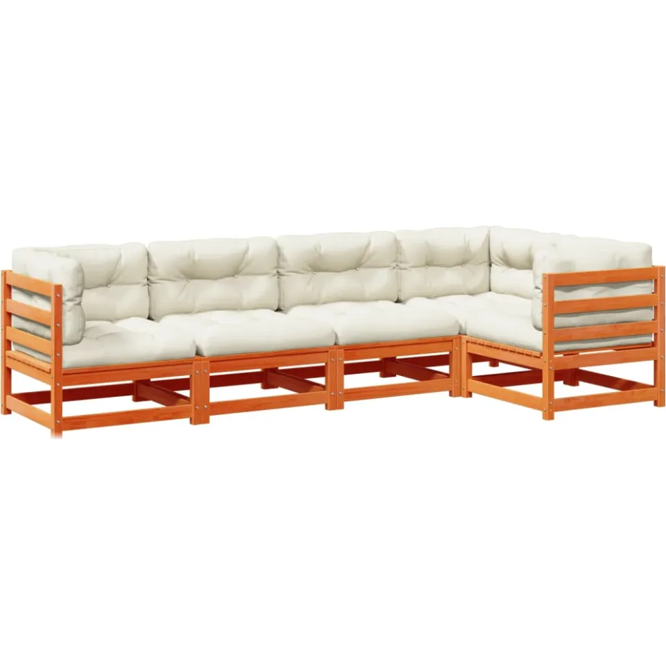 vidaXL 5-delige Loungeset met kussens massief grenenhout wasbruin