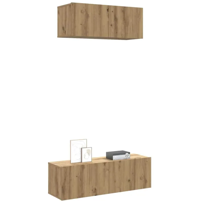 vidaXL 2-delig Tv-meubelset wandmontage bewerkt hout artisanaal eiken Bruin