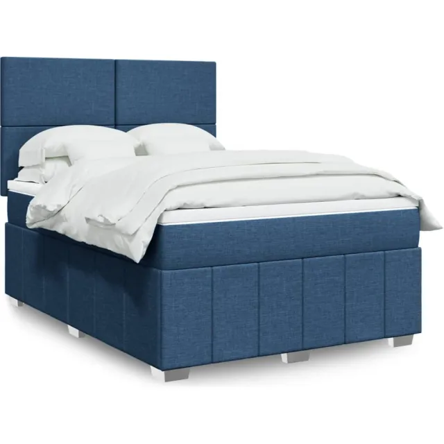 vidaXL Boxspring met matras stof blauw 140x200 cm