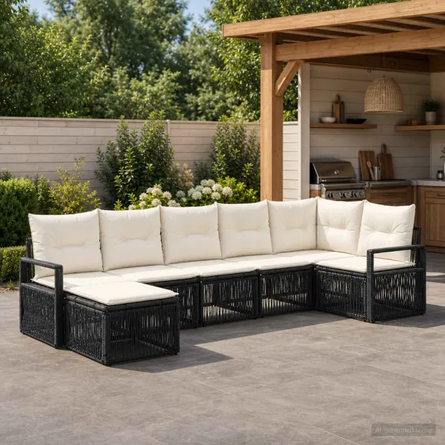 vidaXL Tuinbankenset 7 st 7-zits Zwart poly rattan, foto 2