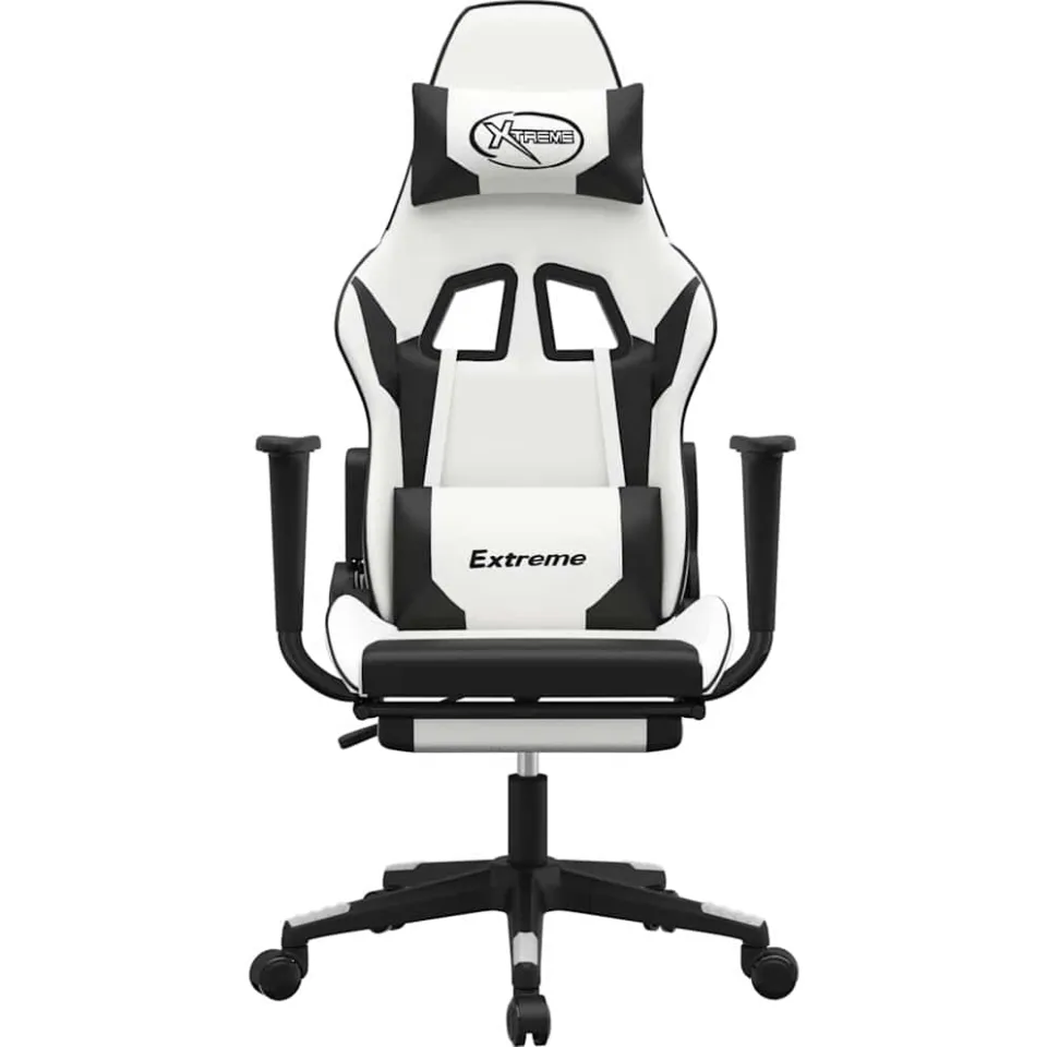 vidaXL Massage gamestoel met voetensteun kunstleer wit en zwart