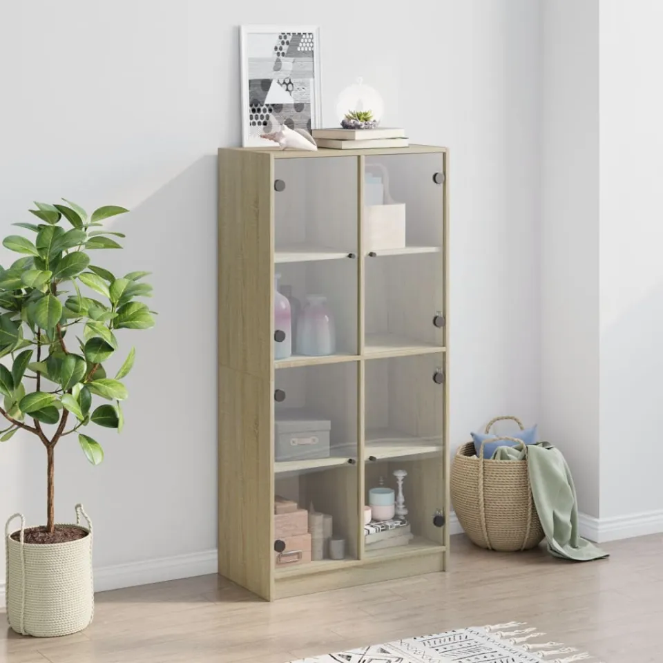 vidaXL Hoge kast met deuren 68x37x142 cm bewerkt hout sonoma eiken, foto 3