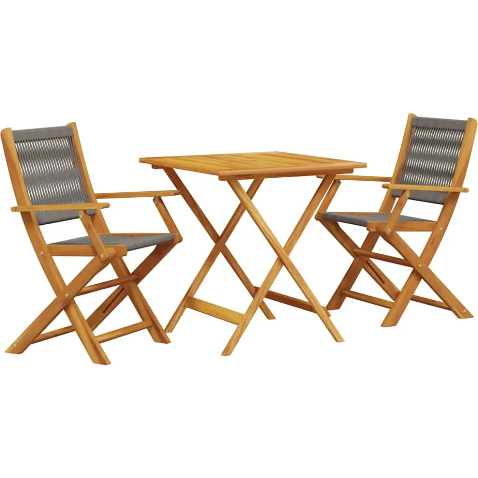 vidaXL 3-delige Bistroset polypropeen en massief hout grijs