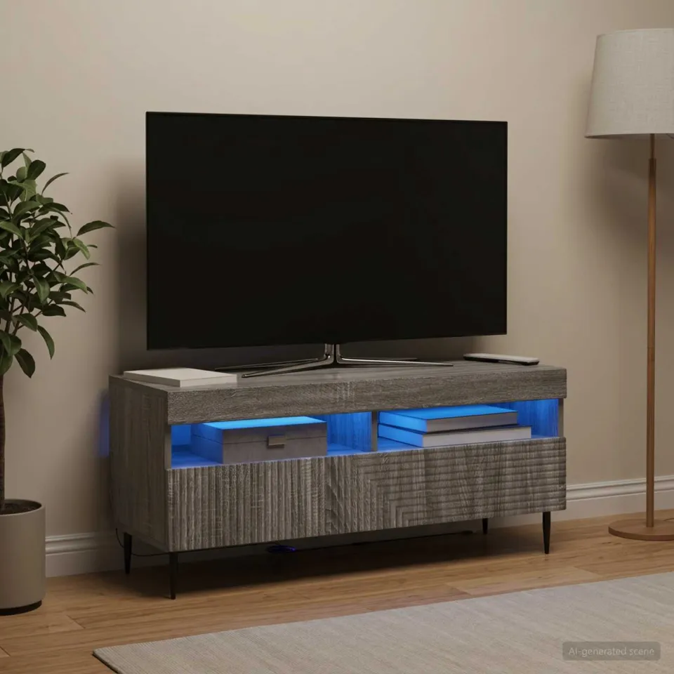 vidaXL LED tv-meubel HAARLEM 100 x 35 x 43 cm Grijs Sonoma, foto 4