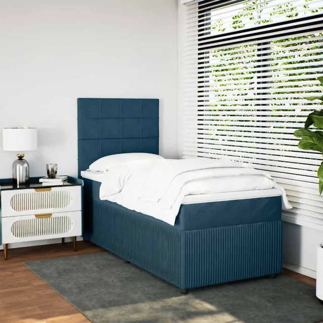 vidaXL Boxspring met matras fluweel blauw 90x190 cm