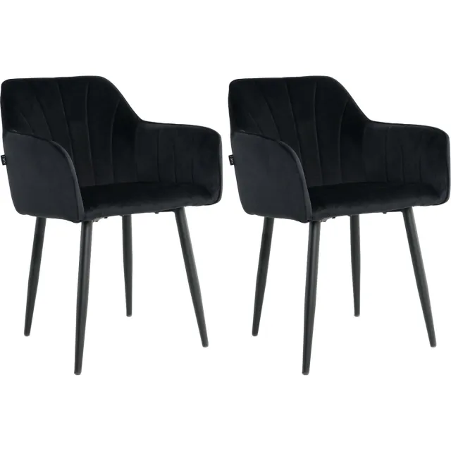 Lina Rio Eetkamerstoelen - Zwart - Set van 2 - Velvet