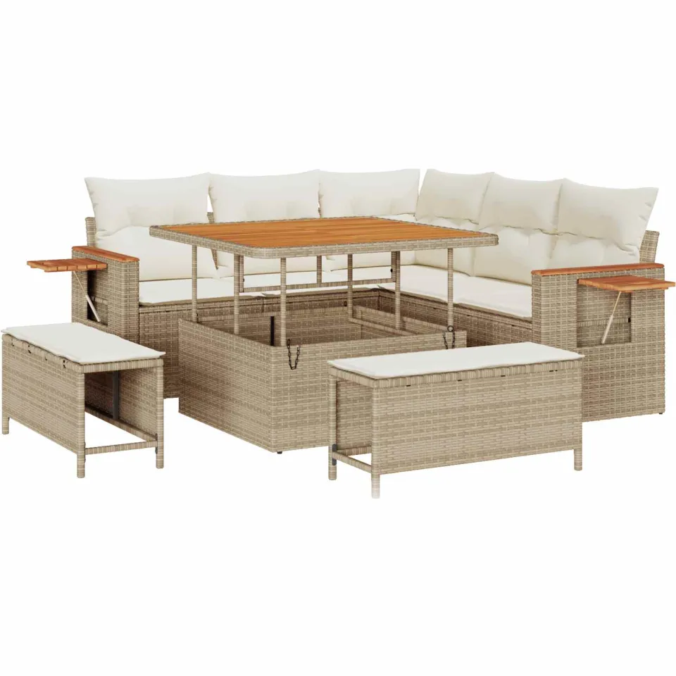 vidaXL Tuinbankenset 8 st Beige poly rattan