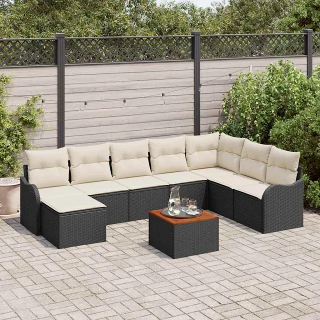 vidaXL Tuinbankenset 9 st Zwart poly rattan