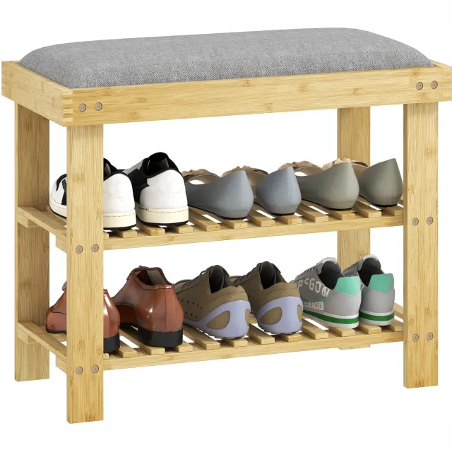 Homcom Schoenbankje-Bamboe-60x29x49cm-Grijs