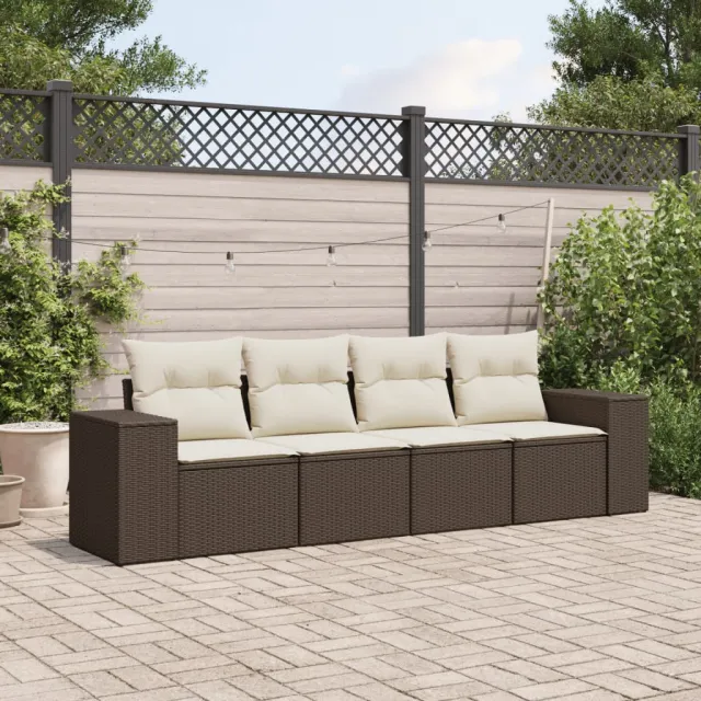 vidaXL 4-delige Loungeset met kussens poly rattan bruin, foto 2
